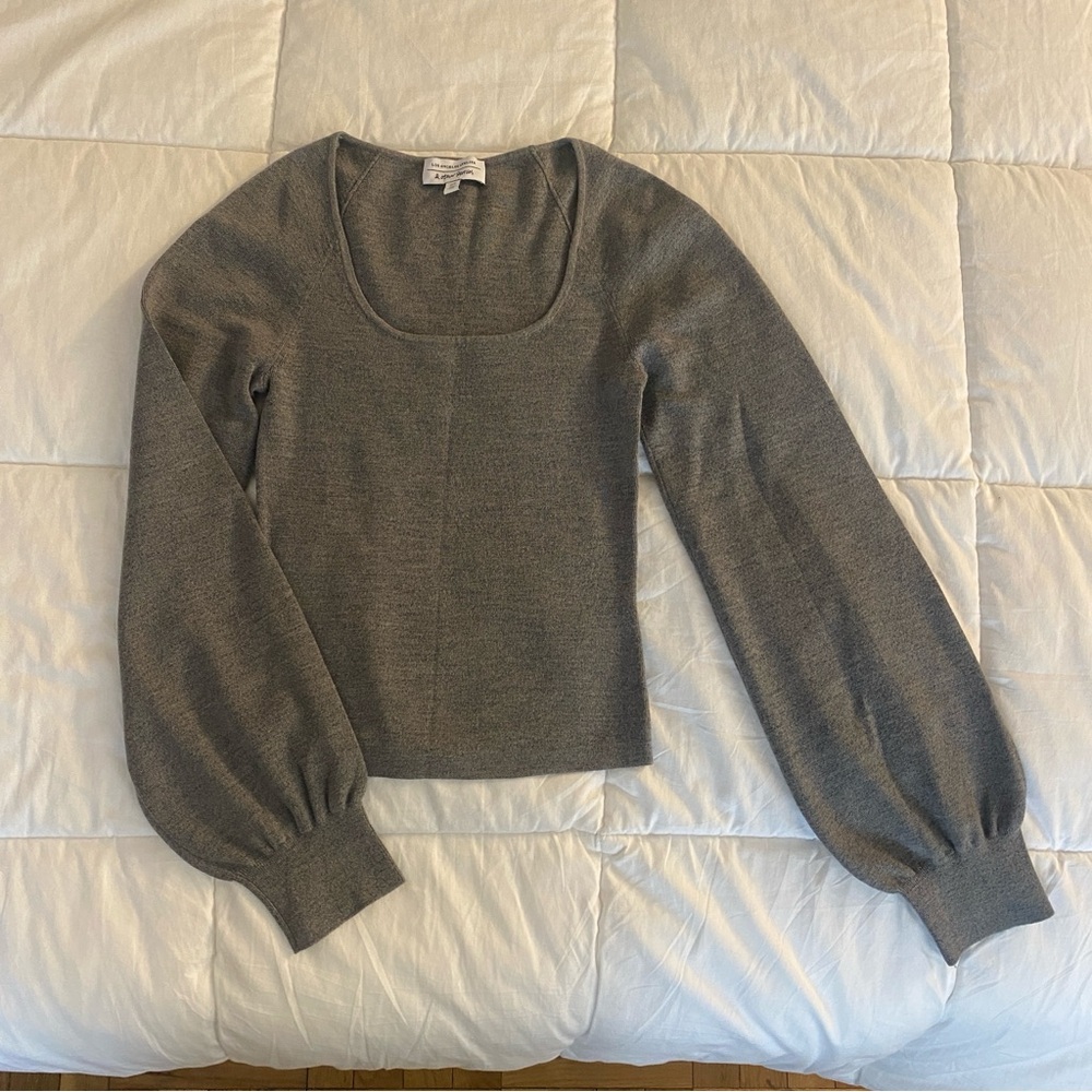 & Other Stories Gray Wool & Cotton Scoop Neck Sweater